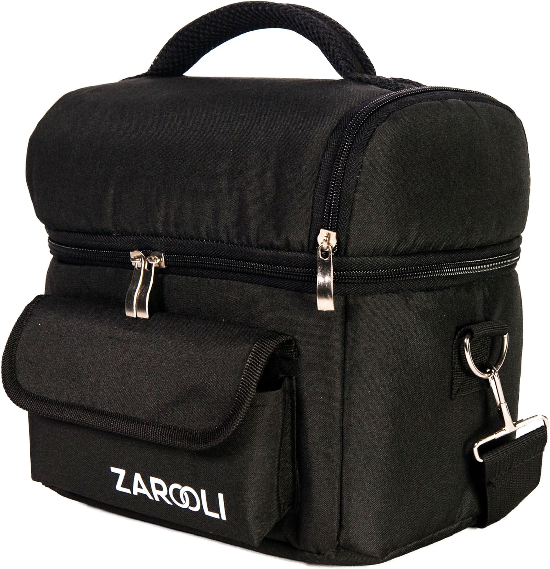 Premium Lunch Cooler Bag For Adult Women and Men By Zarooli: Picnic Black Double Deck Tote Bag With Multiple Pockets – Thermal Bag With Double Insulation zip closure