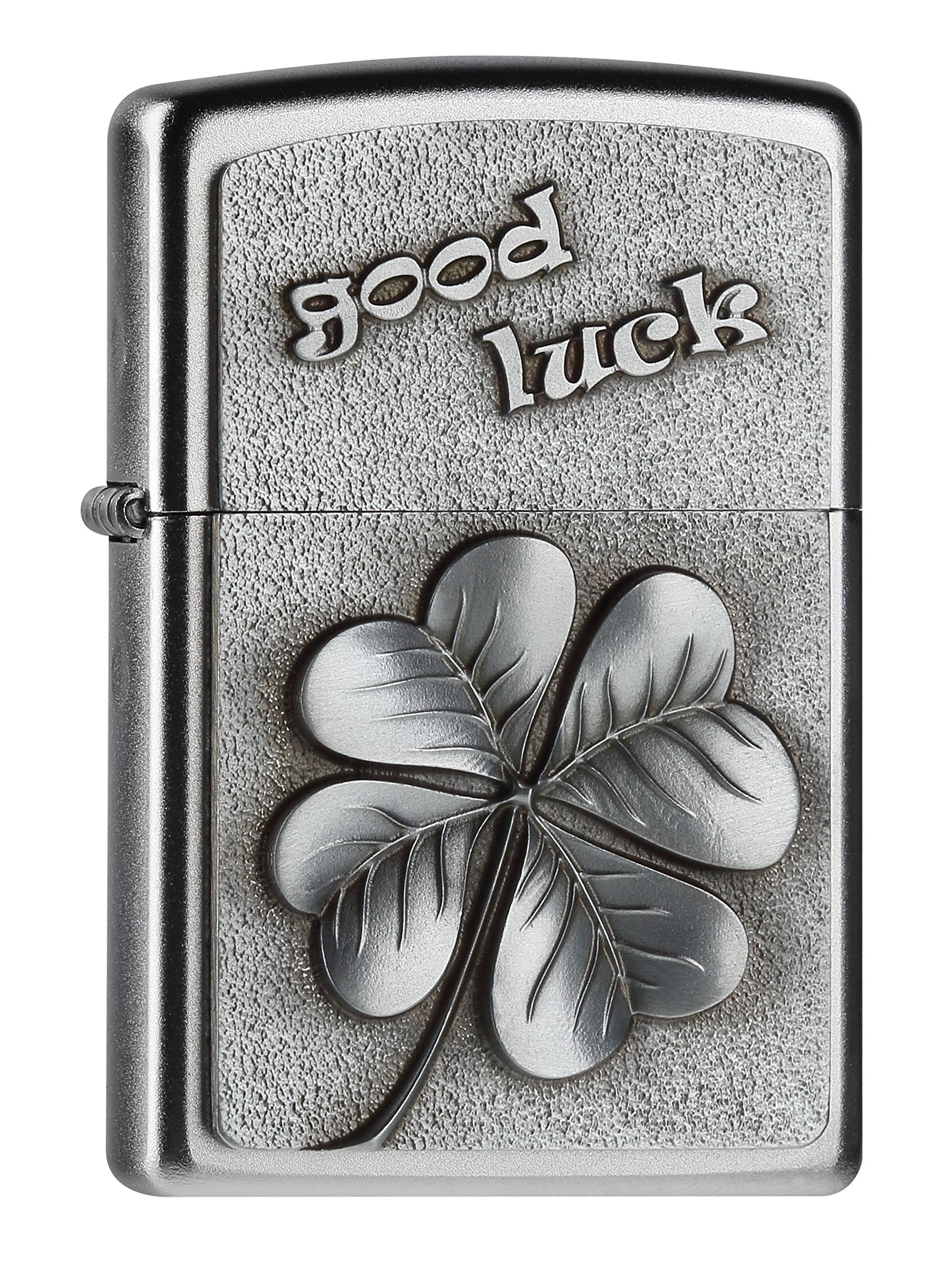ZIPPO - Satin Chrome - Good Luck Clover, Emblem - gasoline Windproof lighter, refillable, in gift box