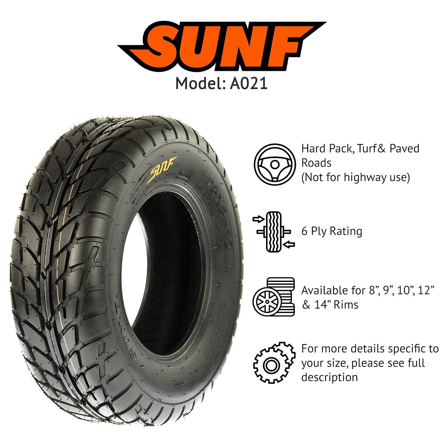 Set of 4 SunF A021 TT Sport ATV UTV Flat Track Tires 23x710 Front & 22x1010 Rear, 6 PR