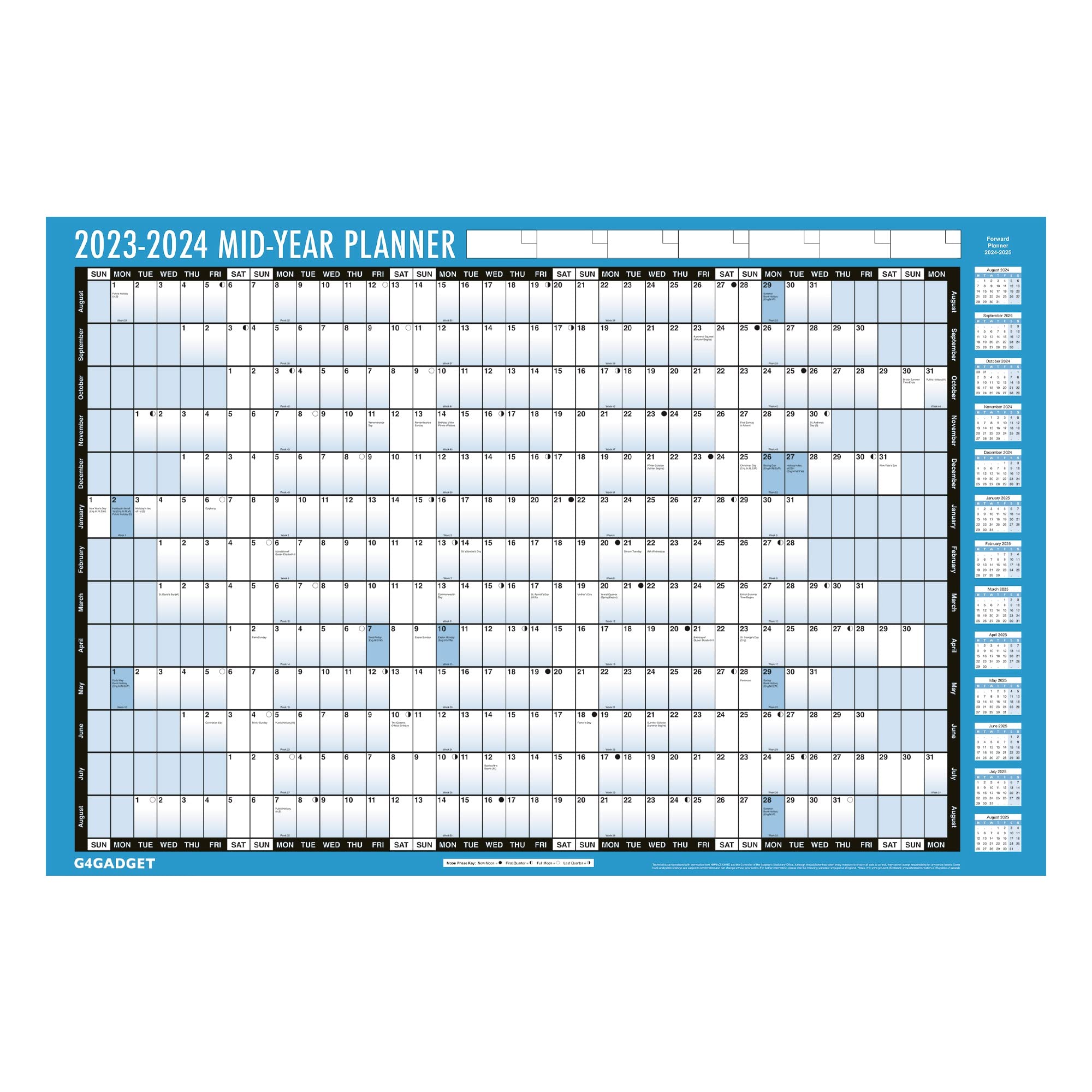 2023-2024 Mid Year Planner A1 Large Laminated Academic Wall-Planner 88CM X 58CM with Dry Wipe Marker Pen & Sticker Dots