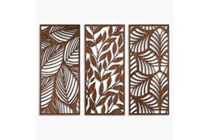 Botanical Wood Wall Art, Set of 3 Leaves Wood Wall Decor for Bedroom, Floral Wooden Wall Art for Living Room, Wood Wall Panel