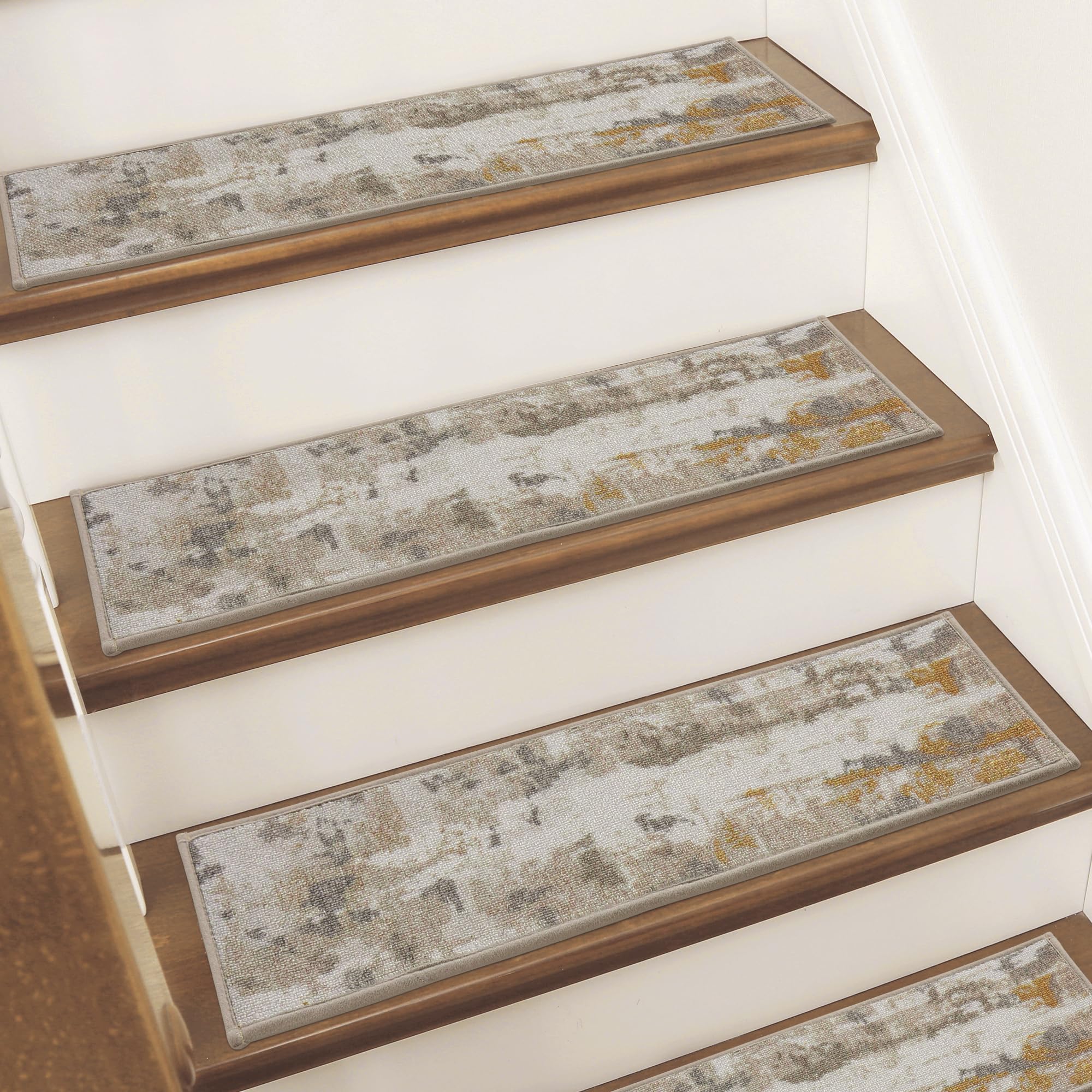 Photo 1 of BEQHAUSE Stair Treads for Wooden Steps Non-Slip Machine Washable Carpet Stair Treads 8"X30" Soft Indoor Stair Rug Runner for Kids Elders and Pets, 100% Polyester, TPE Backing, 15pcs, Beige/Grey