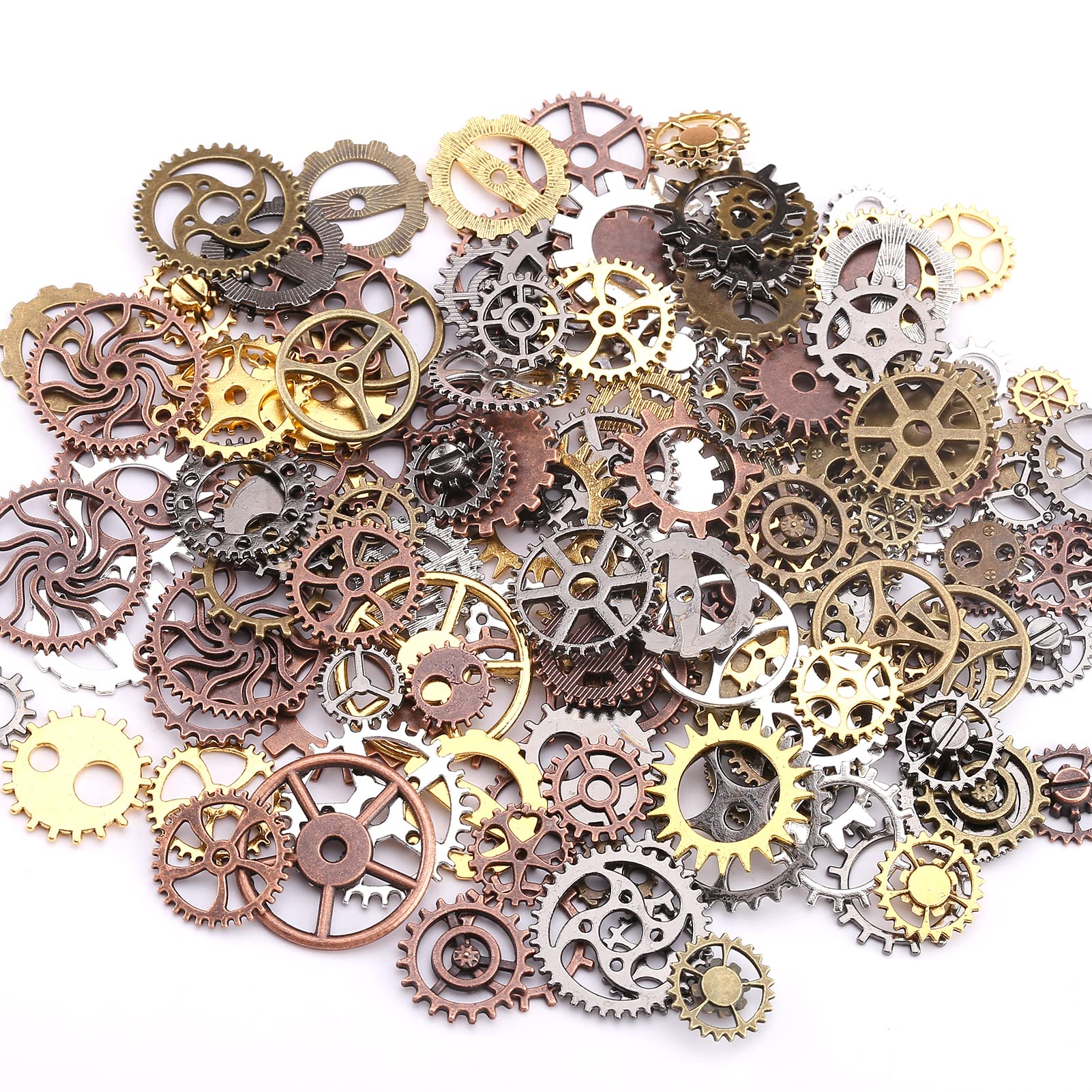 HERZWILD 200g Cogs and Gears, Steampunk Charms Accessories Assorted Antique Steampunk Craft for Crafting Jewelry Making Accessories (200g Cogs)