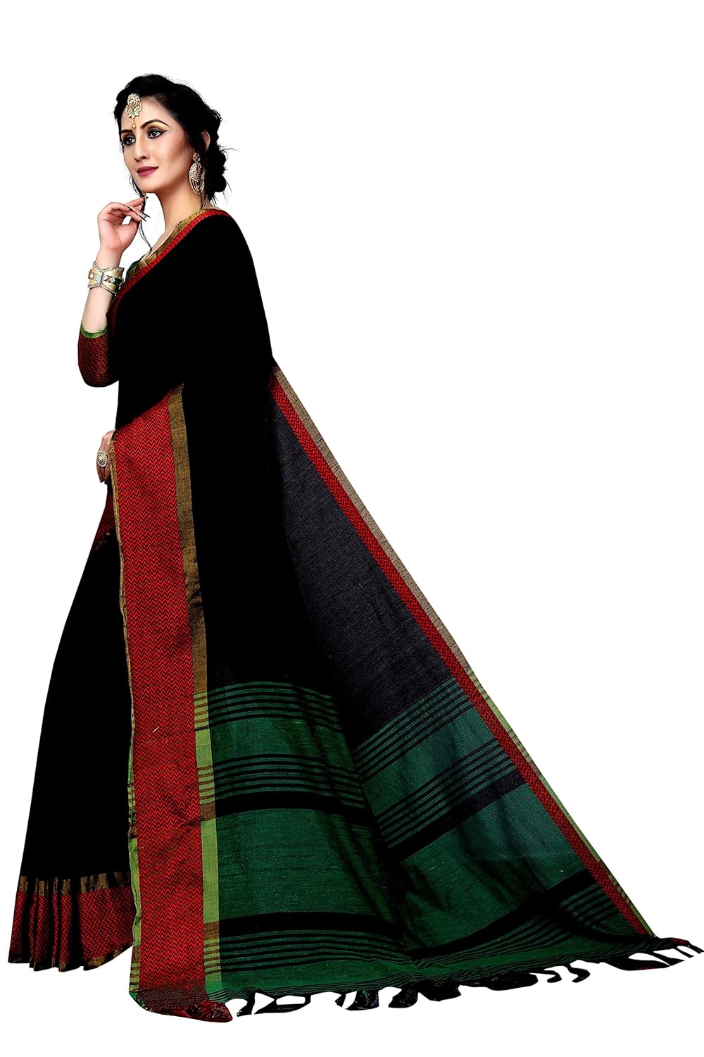 perfectblue women's linen saree with blouse piece (vidh6ivariation)