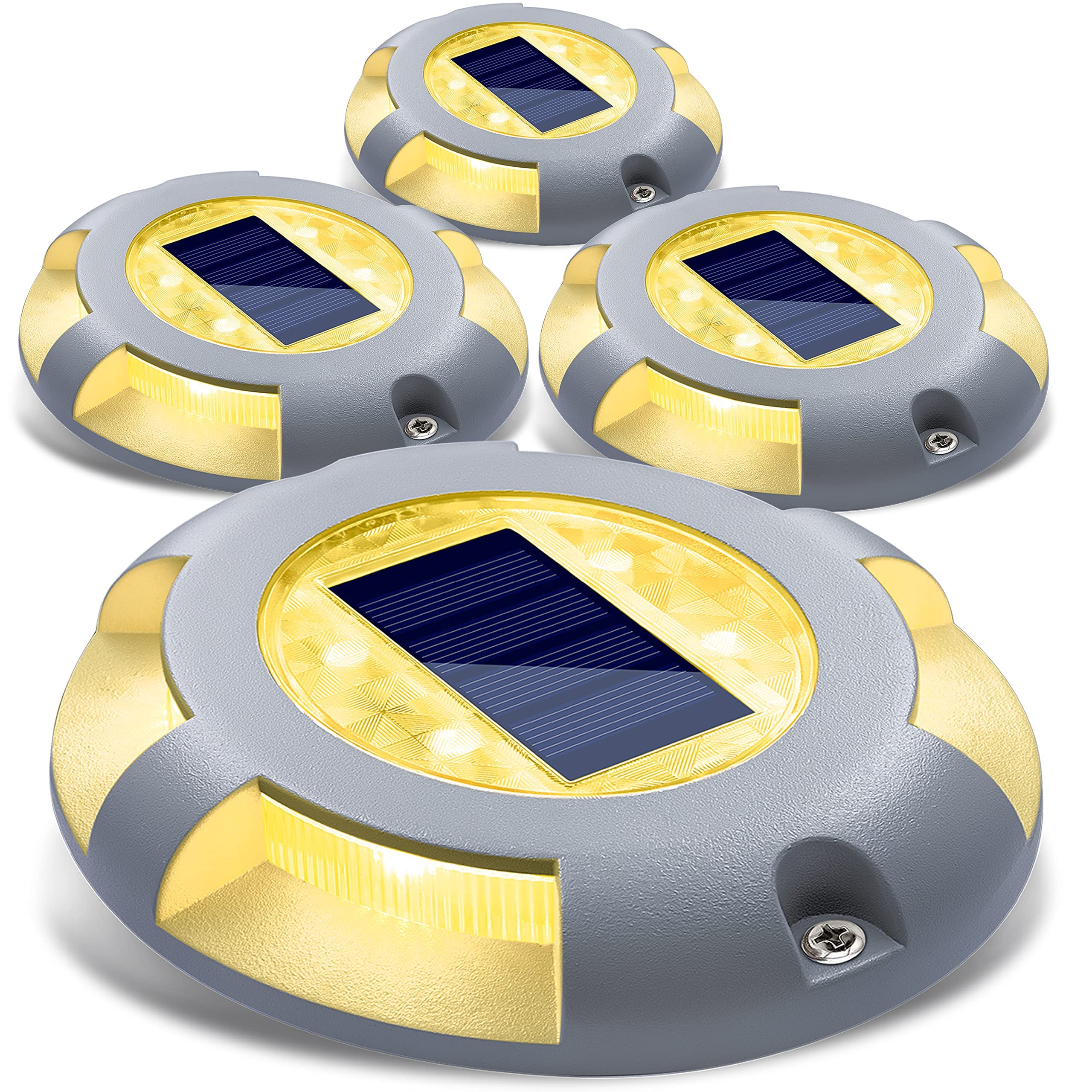 Siedinlar Solar Deck Lights Outdoor Waterproof Ground Light Solar Lights Outdoor Garden for Pathway Driveway Step Dock 4 Pack (Warm White)