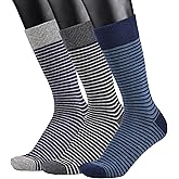 COTTON DAY Men's Premium Soft Combed Cotton Trouser Dress Socks Seamless Toe Black Navy Blue Striped