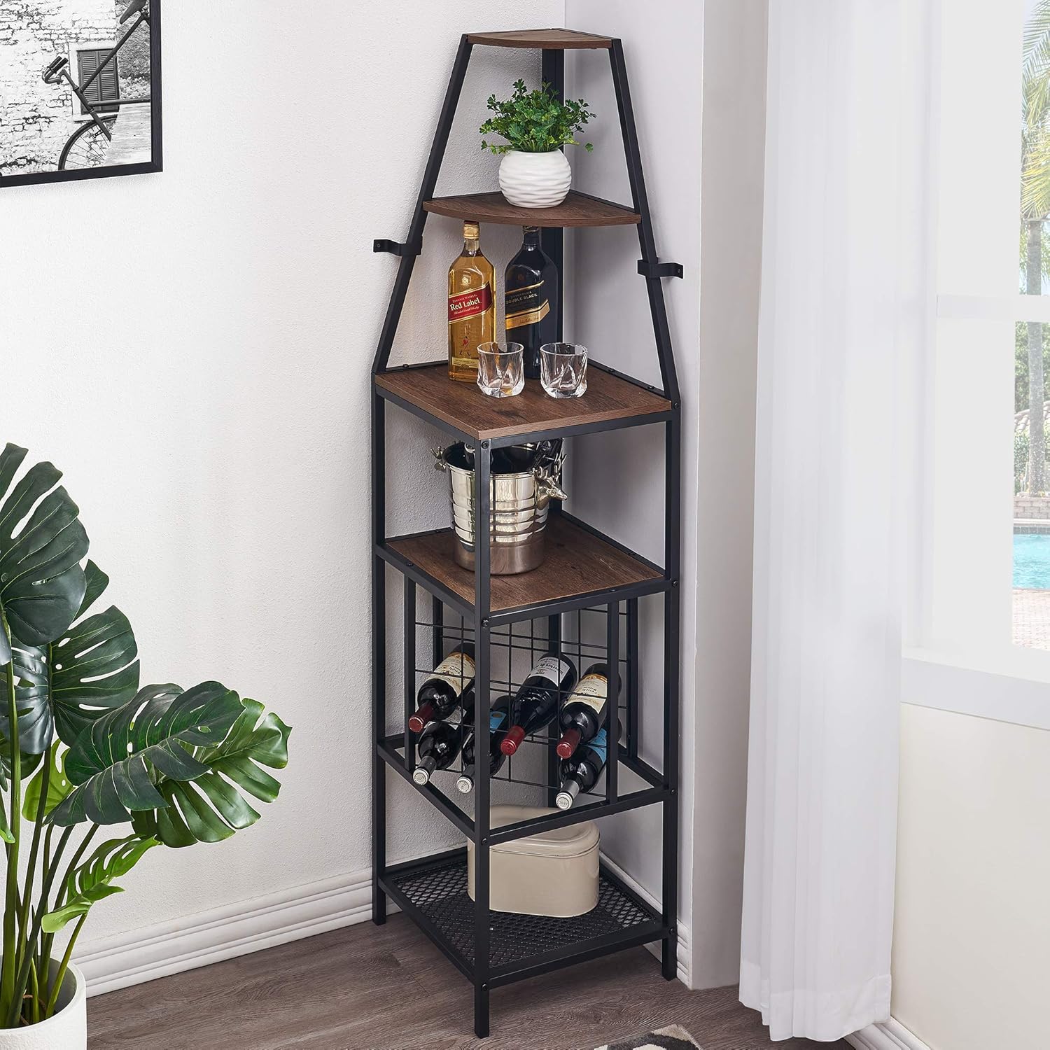 Hombazaar 5Tier Industrial Corner Bookcase and Shelf, 3in