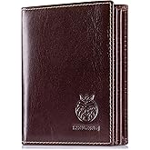 SCHLATUM Large Capacity Mens Wallet Genuine Leather Rfid Blocking Bifold Wallet with Flap ID Window 2 Cash Compartments, Coffee