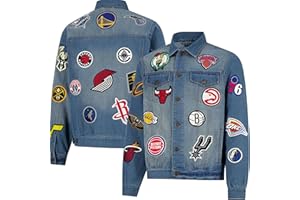 Ultra Game Men's NBA Official Distressed Multi-Team Denim Patch Jean Jacket