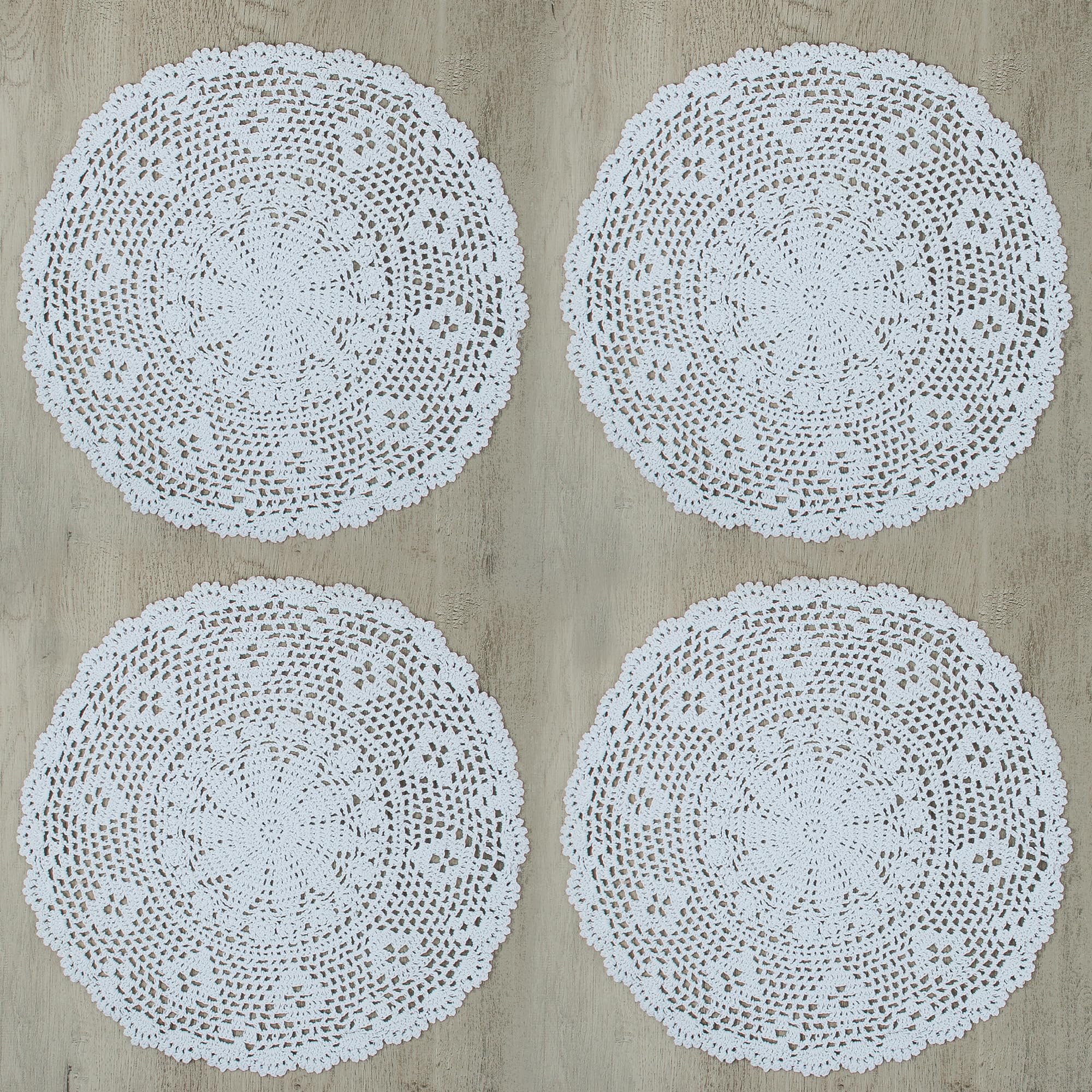 kilofly Crochet Cotton Lace Table Placemats Doilies Value Pack, 4pc, White, 17.7 inch