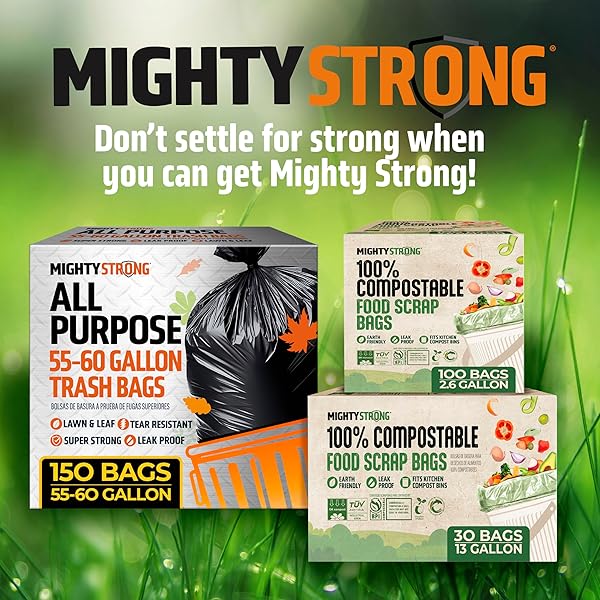 150 PACK 55 GALLON TRASH BAGS – BLACK LARGE GARBAGE BAGS | EXTRA LARGE 50-60 GALLON LAWN AND LEAF BAGS | HEAVY DUTY PLASTIC OUTDOOR YARD WASTE BAGS – PACKING MAY VARY