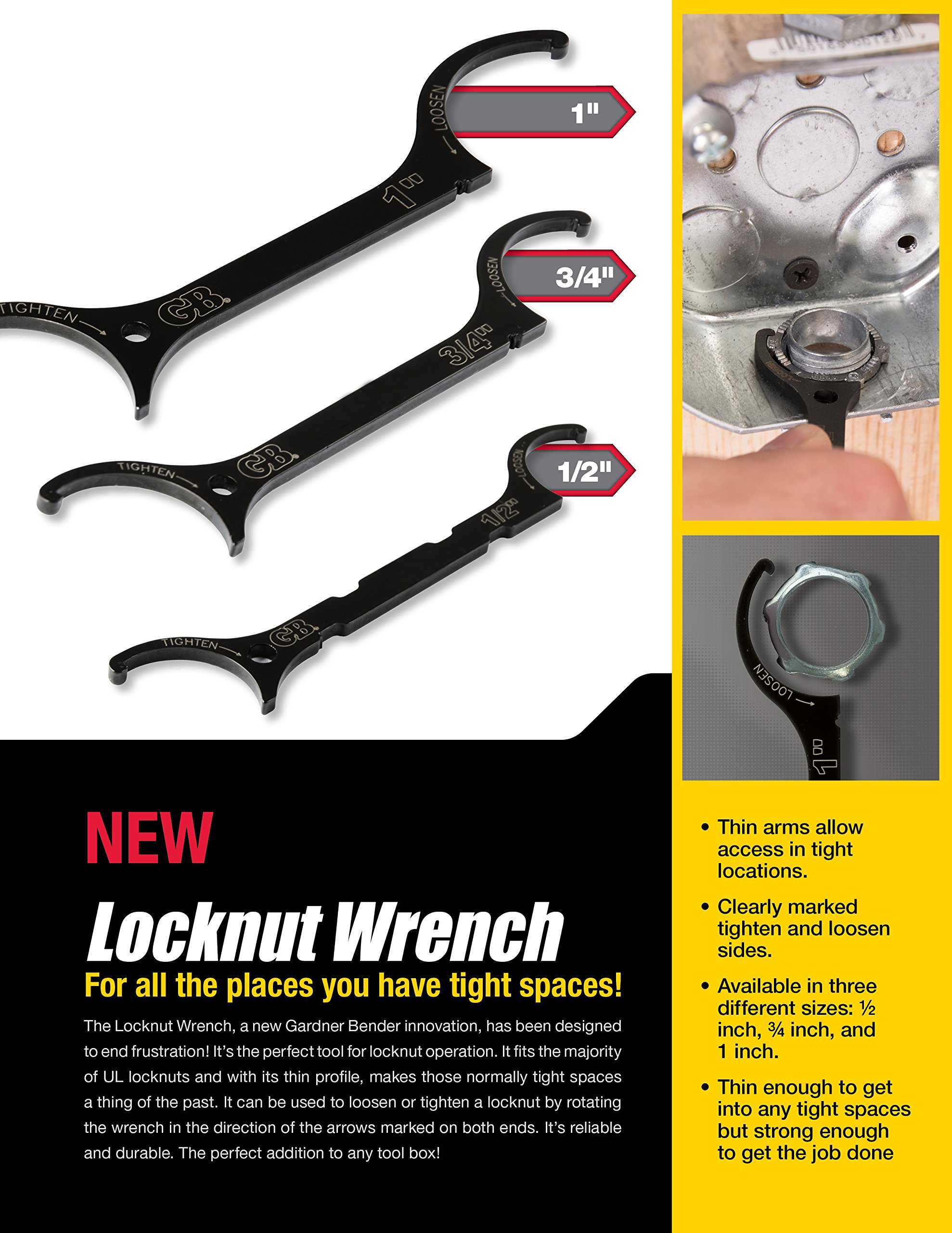 Gardner Bender LNWKIT Locknut Wrench Kit, ½ ¾ Inch., Loosen / Tighten