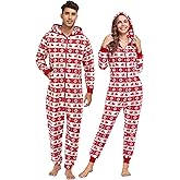 CF Matching Christmas Pajamas for Couples One-Piece Hooded Adult Onesies Holiday Family Sleepwear Jumpsuits Pjs for Women Men