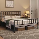 Yaheetech Double Metal Bed Frame 4ft6 with Headboard and Footboard Black view 3