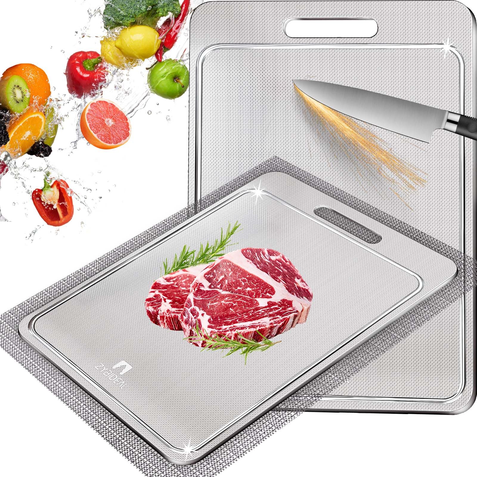 Photo 1 of 100% Pure Titanium Cutting Board with Groove, Scratch Resistant Chopping Board with Non-slip Pad for Kitchen, Titanium Cutting Boards for Vegetables and Meat, Dishwasher safe 12 * 18 IN