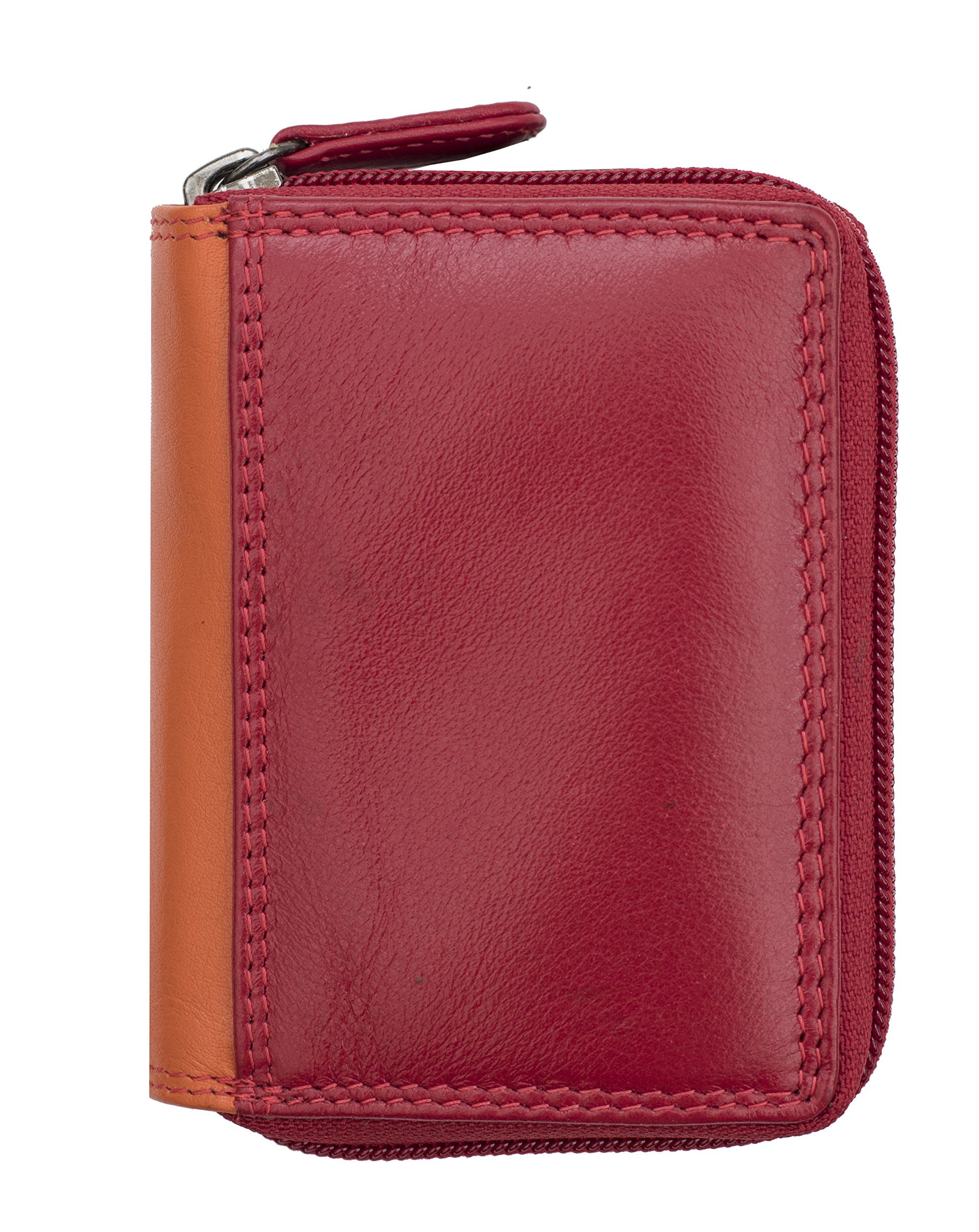Prime Hide Red Leather Zip Around Credit Card Wallet RFID Blocking Multi Colour