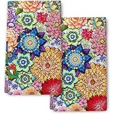 Boho Floral Kitchen Towel Set of 2 Colorful Flowers Decorative Tea Hand Towels for Kitchen Bar Farmhouse Holiday Bathroom Cooking Baking Decor Absorbent Dish Cloths, Housewarming Gifts for Women