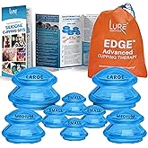 Lure Essentials Edge Silicone Cupping Set, Cupping Kit for Massage Therapy, Long Lasting Cups for Professional & Home Use, Body Sculpt Cup for Cellulite, Ultra Transparent Blue (8 Count)