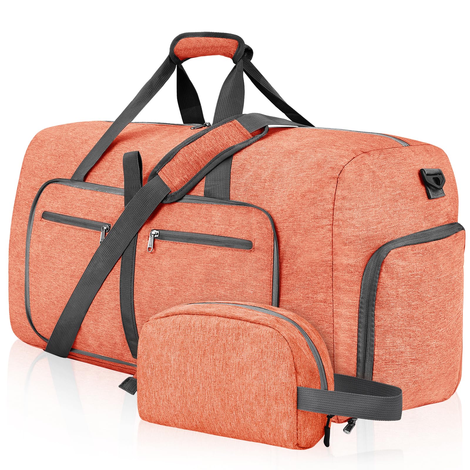 Photo 1 of Felipe Varela 85L Duffle Bag with Shoes Compartment, Foldable Waterproof Travel Duffel Bags Duffle Overnight Weekend Travel Gym Bag for Men Women(Orange)