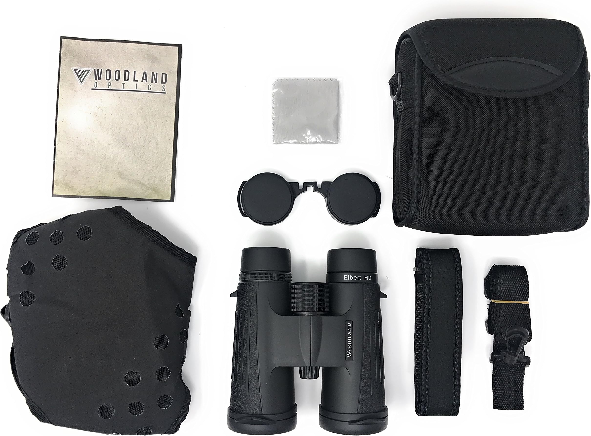 Woodland Optics Elbert 8x42 HD BAK4 Roof Prism Binoculars with Included Harness; ED (Extra-Low Dispersion) Glass; Wide Field of View; Fog Proof; Waterproof; for Adults, Hunting, Bird Watching