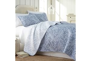 Southshore Fine Living, Inc. Reversible Oversized Quilt Bedding Set, Printed Floral Soft Coverlet Bedspread 3-Piece with Two Matching Shams (108 in Wide x 98 in Long), Blue, Full/Queen