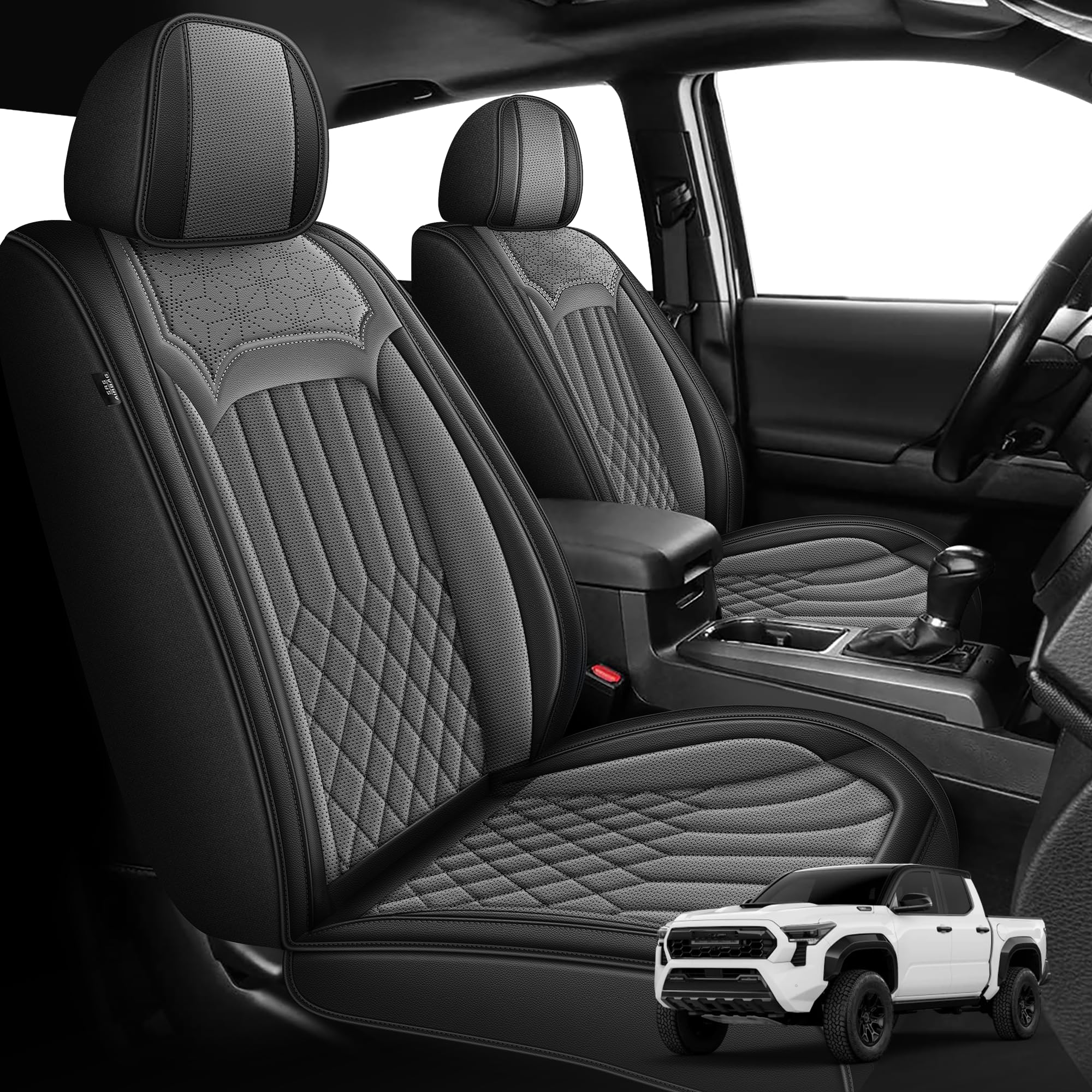 Photo 1 of IKABEVEM Seat Covers Custom Fit Toyota Tacoma 2024-2025 2026 Double/Crew Cab SR SR5 TRD Sport TRD Off-Road PreRunner Trims Full Set Car Seat Covers Truck Pickup(5 Seats, Black & Grey)