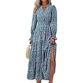 PRETTYGARDEN Women's Floral Maxi Dress 2026 Fall Long Sleeve V Neck A Line Long Flowy Spring Party Boho Dresses