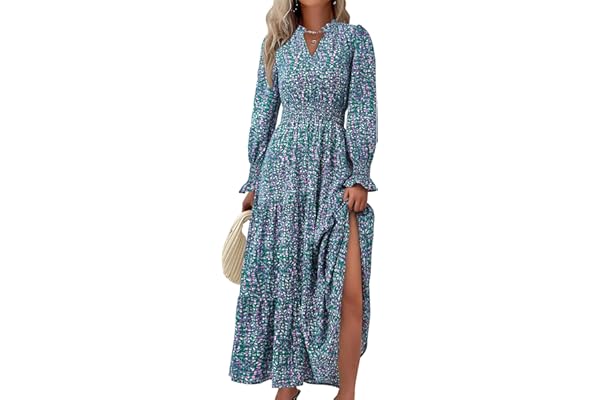 PRETTYGARDEN Women's Floral Maxi Dress 2026 Fall Long Sleeve V Neck A Line Long Flowy Spring Party Boho Dresses