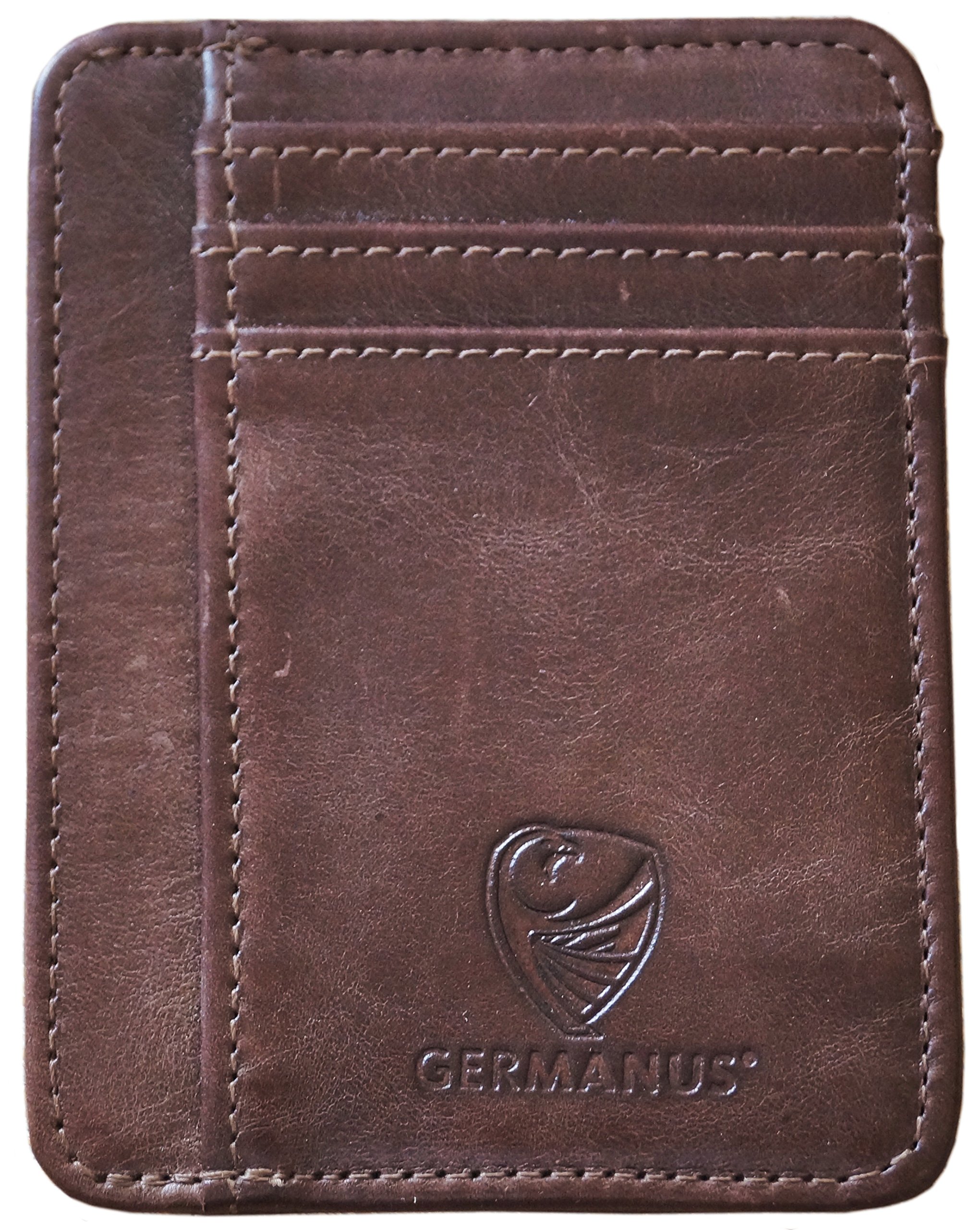 GERMANUS Credit Card Wallet Case Handmade from Genuine Leather (Dark Brown)