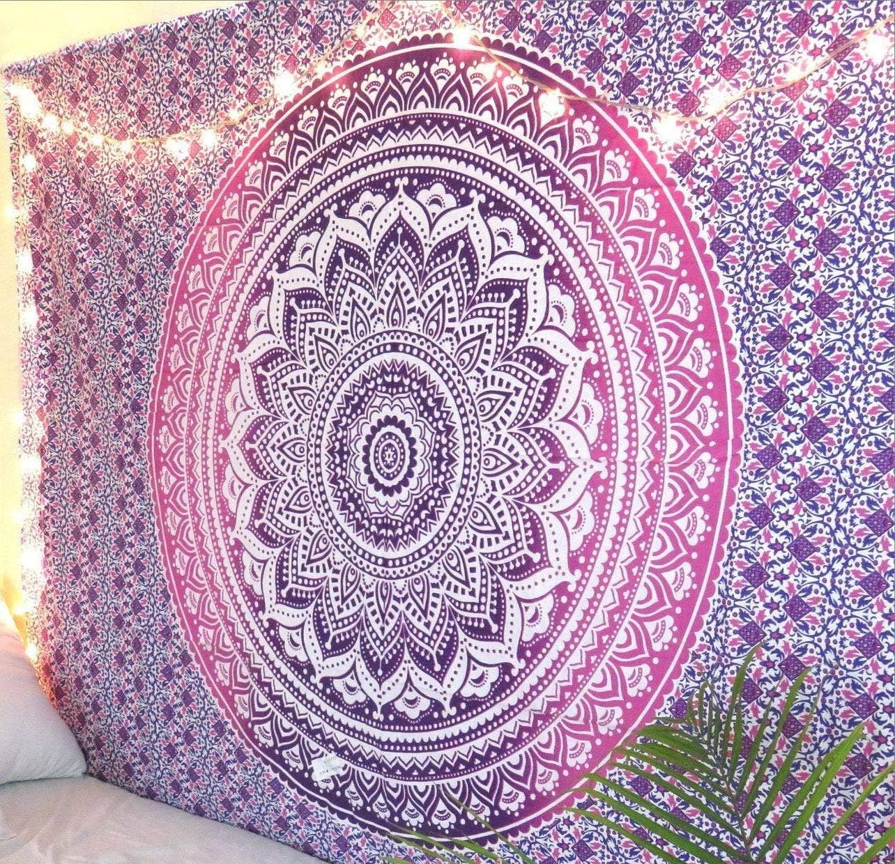 Tapestries - Popular Handicrafts Tapestry Wall Hanging Hippie Mandala Bohemian Hippy Psychedelic Design Indian Tapestries Bedspread 30 x 40 Inches (76 x 101 cms), Pink Purple Ombre