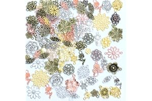 stino 100g Metal Pendant Charms for Jewelry Making, Bulk Silver & Gold Plated Charms for Braclet Necklace Crafts, Animal Plant Flower Pet and so on