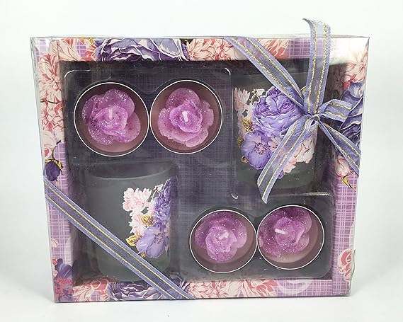 Goyal Acrylic Candle Set with 2 Glass Stand (Standard, Purple)