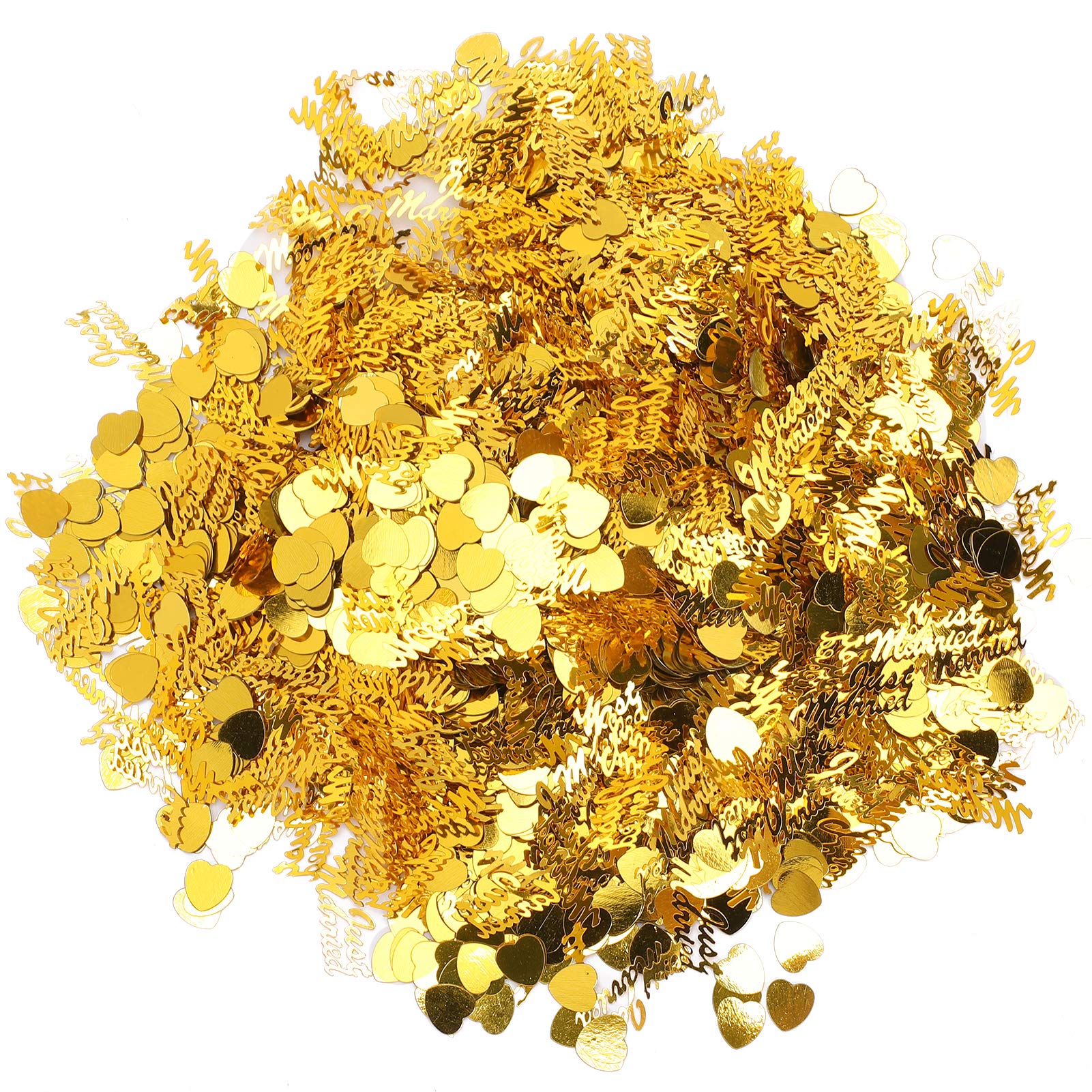 Just Married Glitter Confetti, Heart Shaped Sequins for Wedding Party Valentine's Day Decorations, Table Scatter Sprinkles, DIY Crafts & Festive Ornaments (Gold)