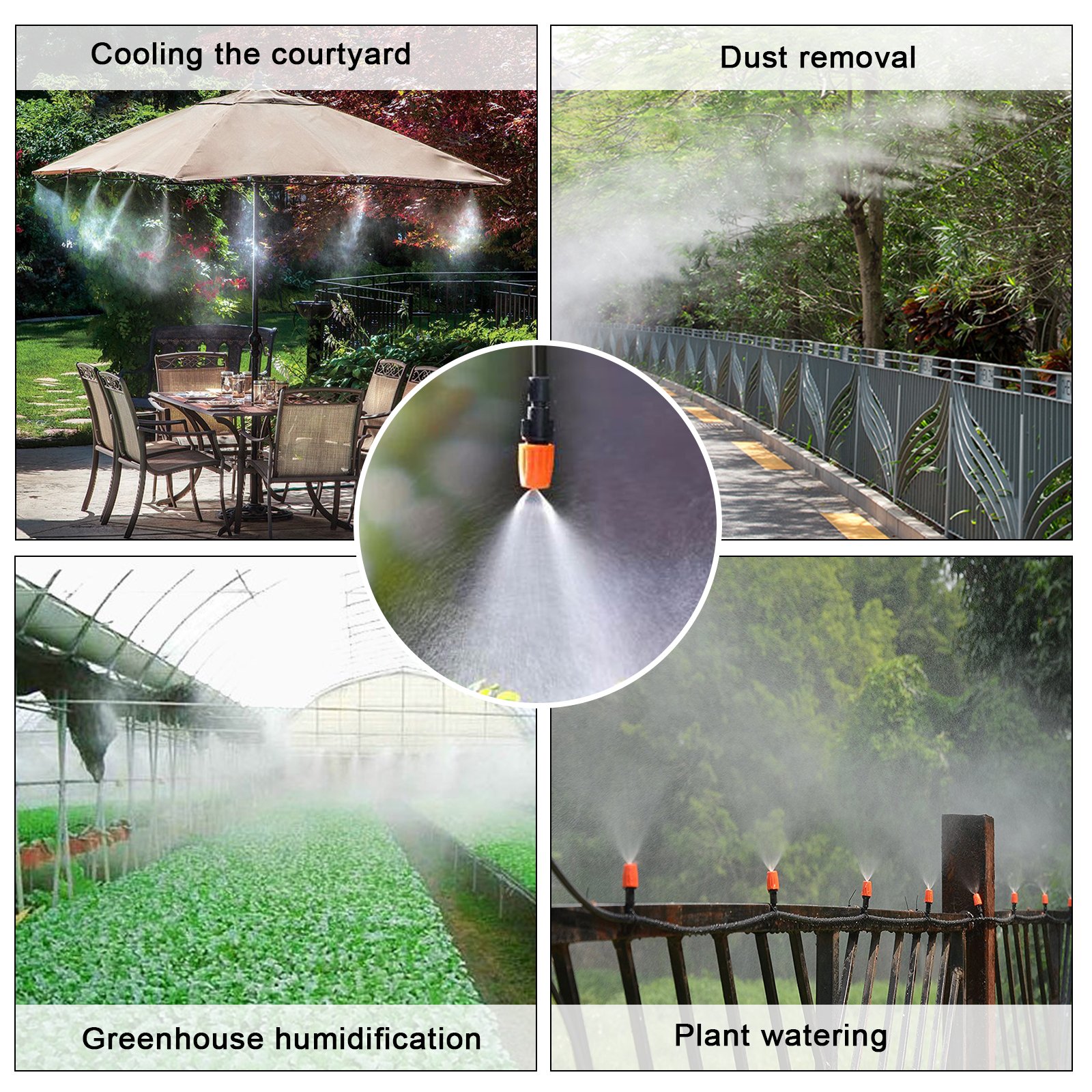 MIXC 1/4-inch Drip Irrigation Kits Accessories Misting Cooling System with 50ft 1/4” Blank Distribution Tubing Hose, 20pcs Misters, 20pcs Barbed Fittings, 3pcs Quick Adapter, Model: GG0A