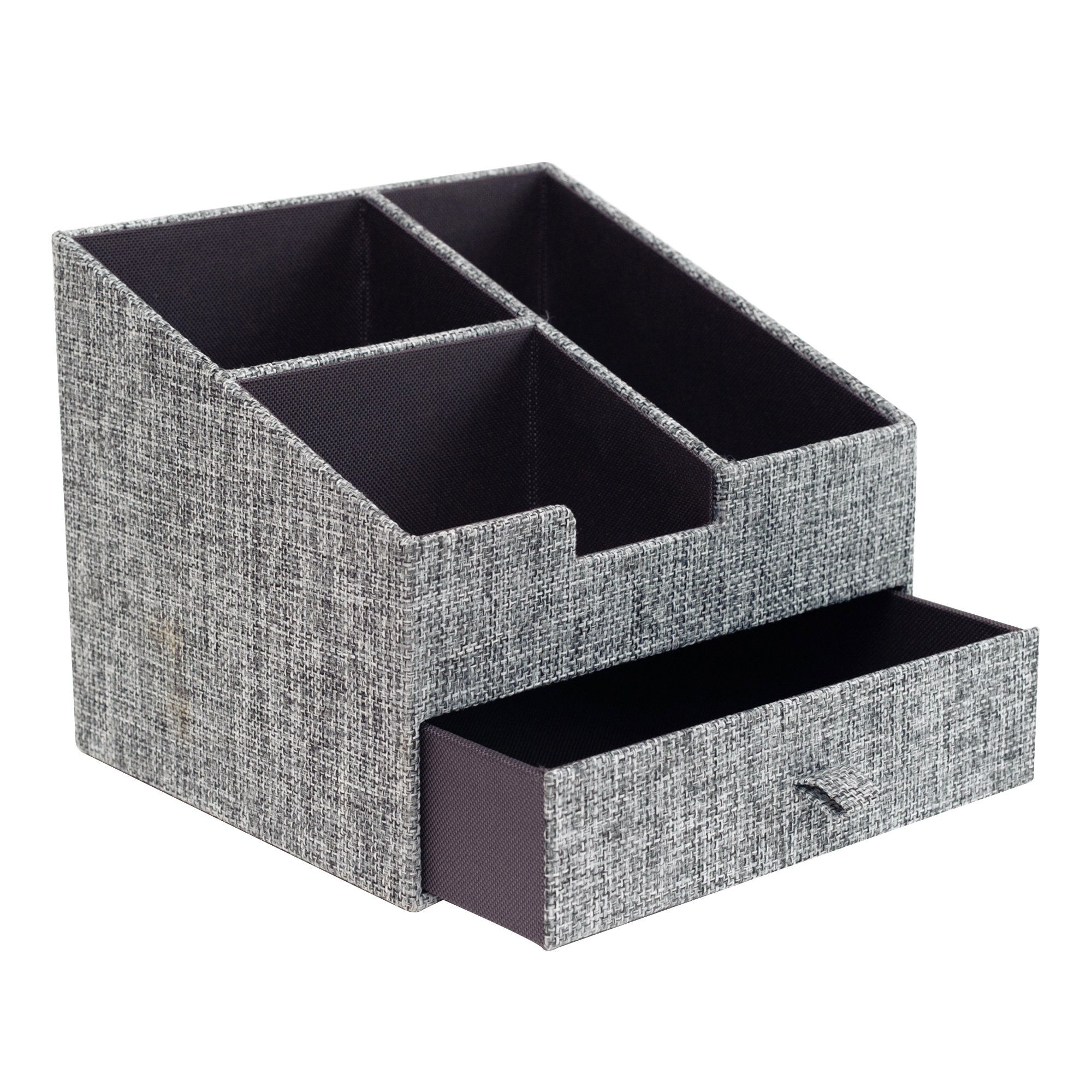 Korbond Desk Organiser with Compartments and Drawer – Multi Purpose Storage - Grey Textured Fabric