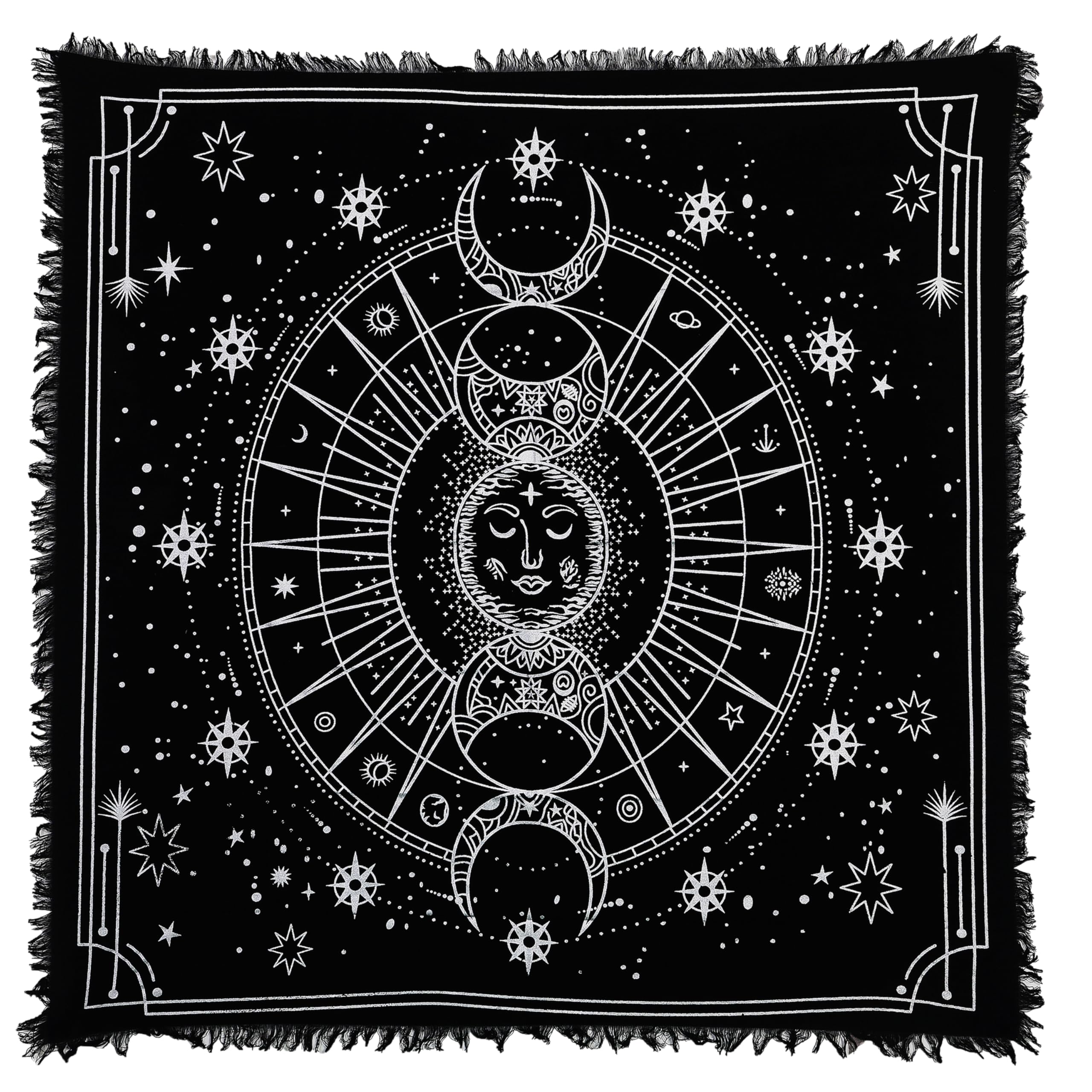 Indian Consigners Moon Phases Altar Cloth Celestical Tarot Deck Alter Square Wall Hanging TableCloth Sacred Place Home Décor Moon Faces 24 by 24 sacred cloth