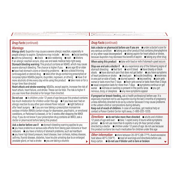 SUDAFED PE NON-DROWSY HEAD CONGESTION + PAIN RELIEF CAPLETS WITH IBUPROFEN 200 MG & PHENYLEPHRINE HCL 10 MG, NASAL DECONGESTANT & NSAID PAIN RELIEVER & FEVER REDUCER, 20 CT