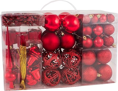 Brubaker Boules De Noël Pointe De Sapin 101 Piècescoffret Xxl Décoration De Noël Traditionnelle Rouge