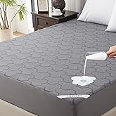 King Size Waterproof Mattress Protector, 40% Rayon Derived from Bamboo Grey Mattress Pad Cover, 3D Air Fabric Breathable Matt