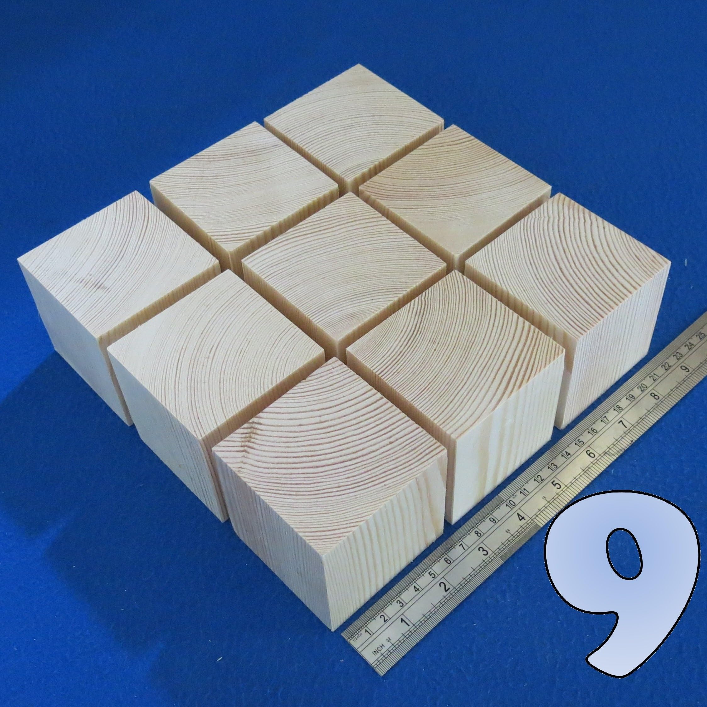 LOT x 9 Cubes 2.7" / 70 mm Wooden Blocks Bundle Set Pine Wood Natural ECO Bricks