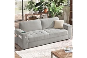 Hanherry Sofa for Living Room, Modern Comfy Sofa with Medium Firm Seat Cushion, Removable Cover,Wide Armrest,USB/Type-C Port,Chenille Fabric Couches for Small Space,Apartment (Gray, 89 inch)