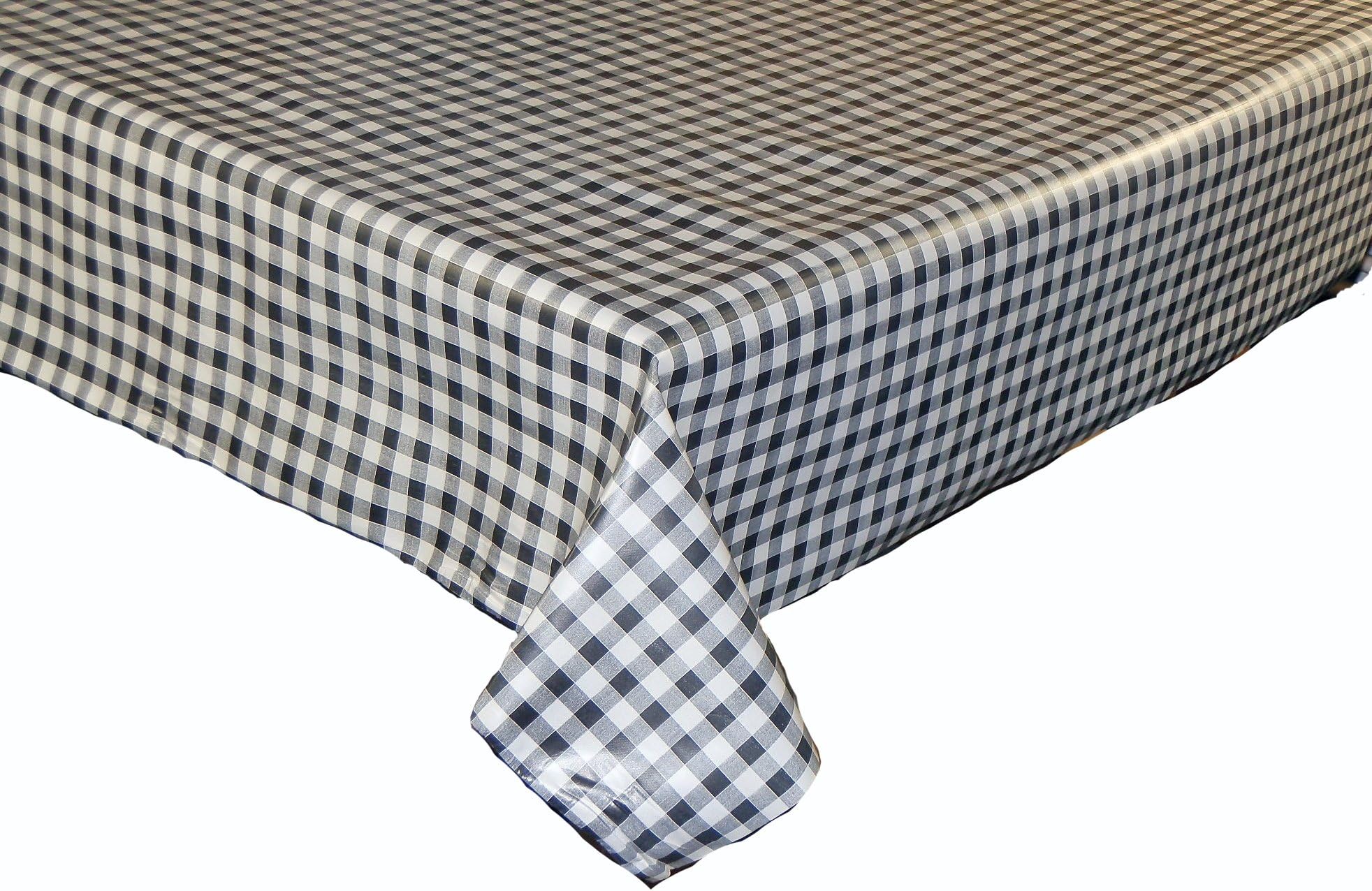 linen702 Vinyl Pvc Tablecloth Charcoal Grey and White Gingham Check, 2 metres (200x137cm) 6 Seater Size Rectangle Table, Wipe Clean, Textile Backed Plastic Table Cloth (24)
