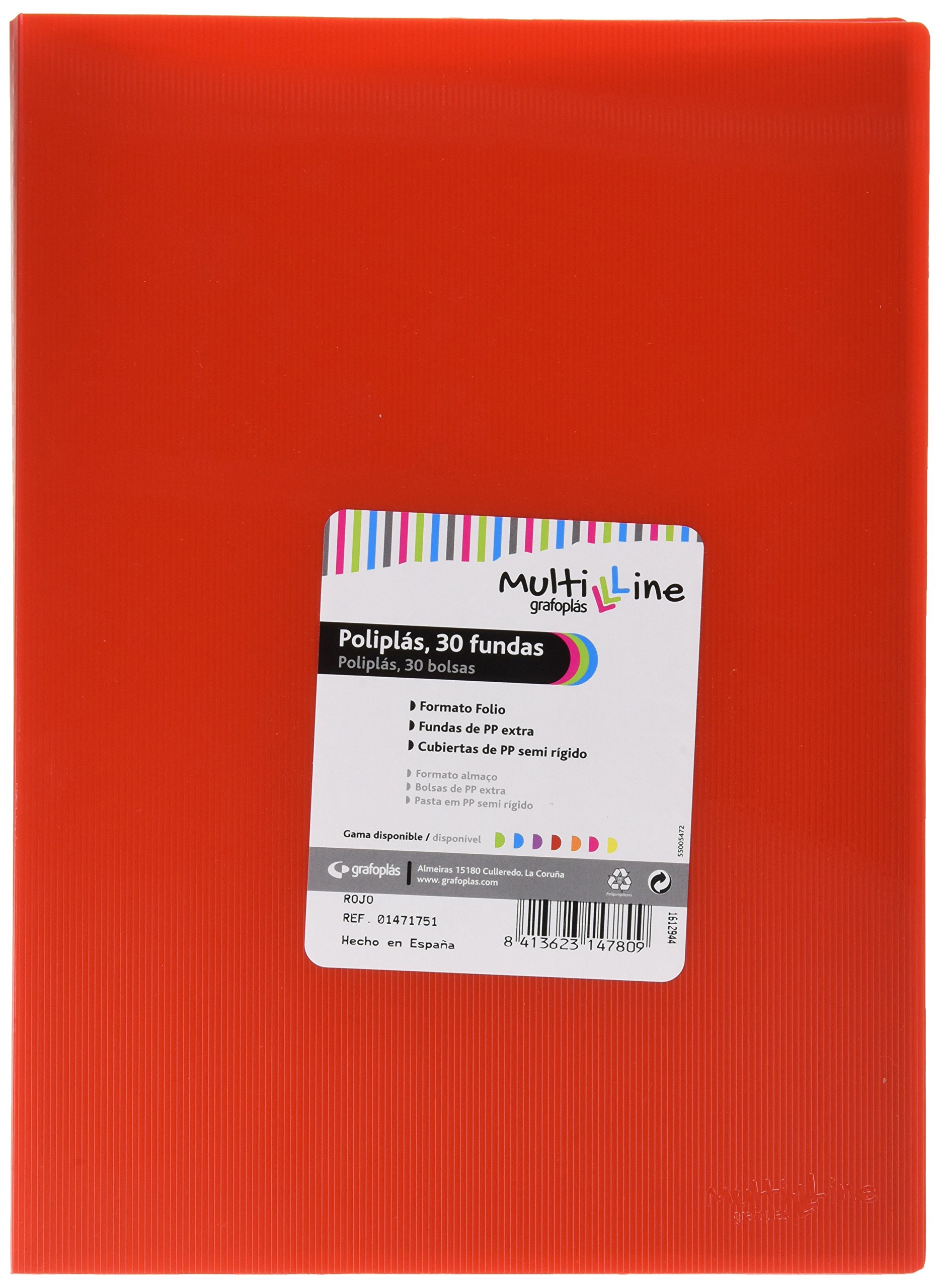 grafoplas 1471751 Folder with 30 Sleeves, Foolscap, Tapas PP, red