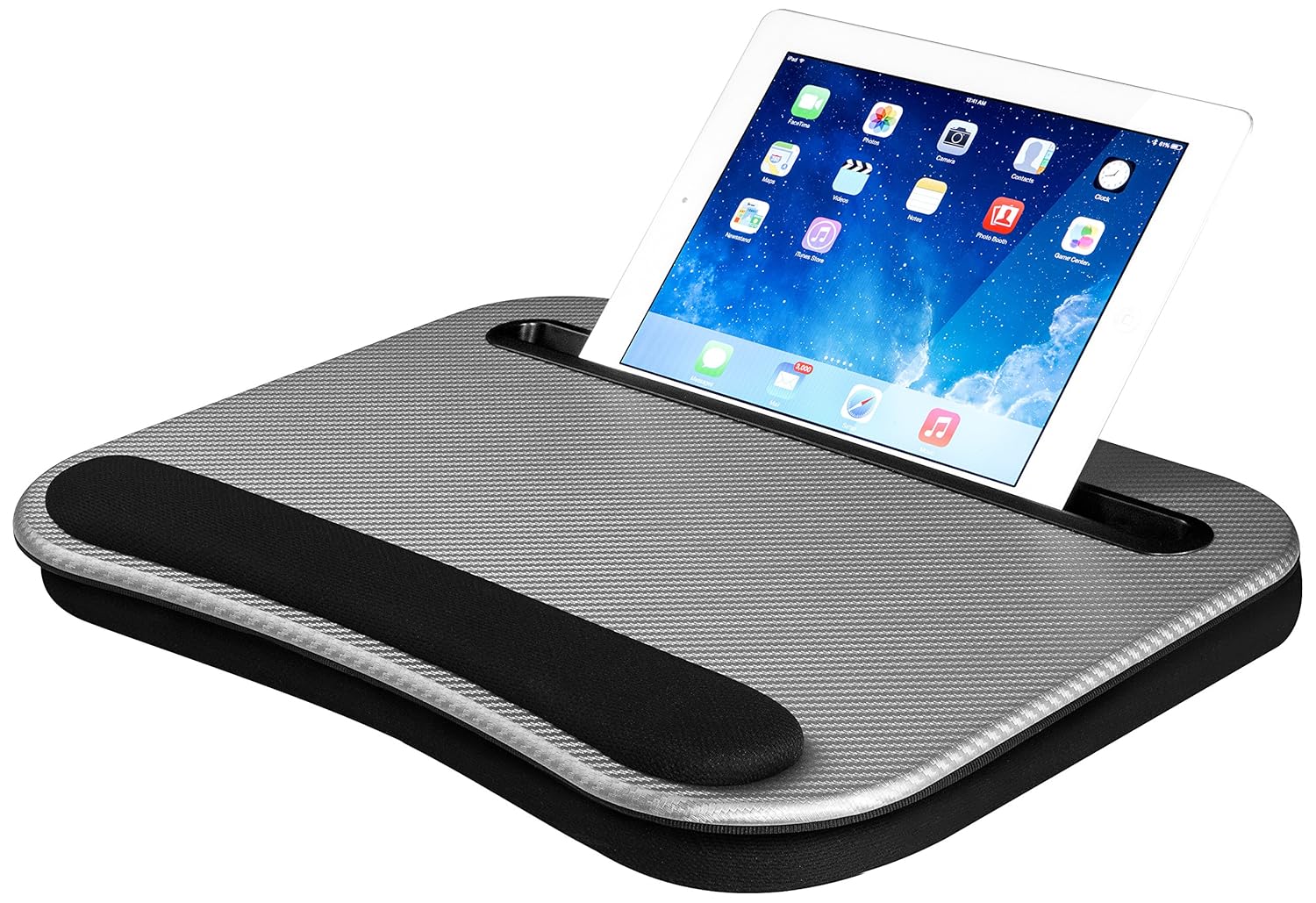 LapGear Deluxe Media Lap Desk with Phone/Tablet Holder, Gray Carbon
