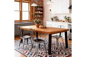 Devoko Home Acacia Wood Dining Table 6-Person Indoor Outdoor Table with Iron Legs, Sandblast Finish, Natural Stained, Rustic Metal, 69 * 33 * 30 inch (Natural)