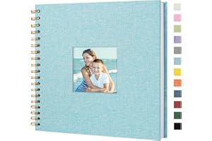 Hiwhy Scrapbook Photo Album Linen Cover, 10 x 10 Inch Hardcover Kraft White Pages Memory Book, for Travel Wedding Guest Book Christmas Baby Shower (20 Sheets/ 40 Pages,Light Blue)