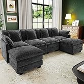 Hanherry 107" Cloud Couch Sectional Modular Sofa, Deep Seat Couches with Ottoman and Removable Washable Pillows for Living Room, Bedroom, Apartment, Black