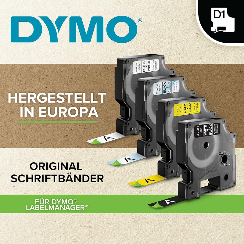Original D1-Etikettenband | schwarz auf weiß | 12 mm x 7 m | selbstklebendes Schriftband| für LabelManager-Beschriftungsgerät | 2 Etikettenkassetten
