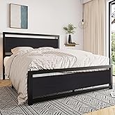 Allewie Full Bed Frame with Headboard, Heavy Duty Metal Platform Base with Strong Support, Underneath Storage Space, Stable Mattress Foundation, No Box Spring Needed, Black