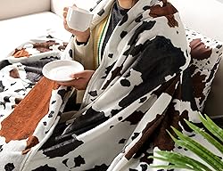 WIBUE Cow Throw Blanket 80"x60" with 2 Pcs Pillow